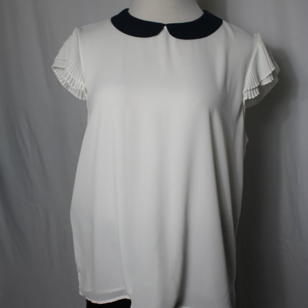 CeCe Cream-colored Peter Pan Collar Blouse Women's Large